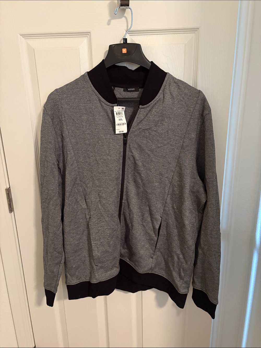 Alfani Gray Bomber Jacket with Black Trim